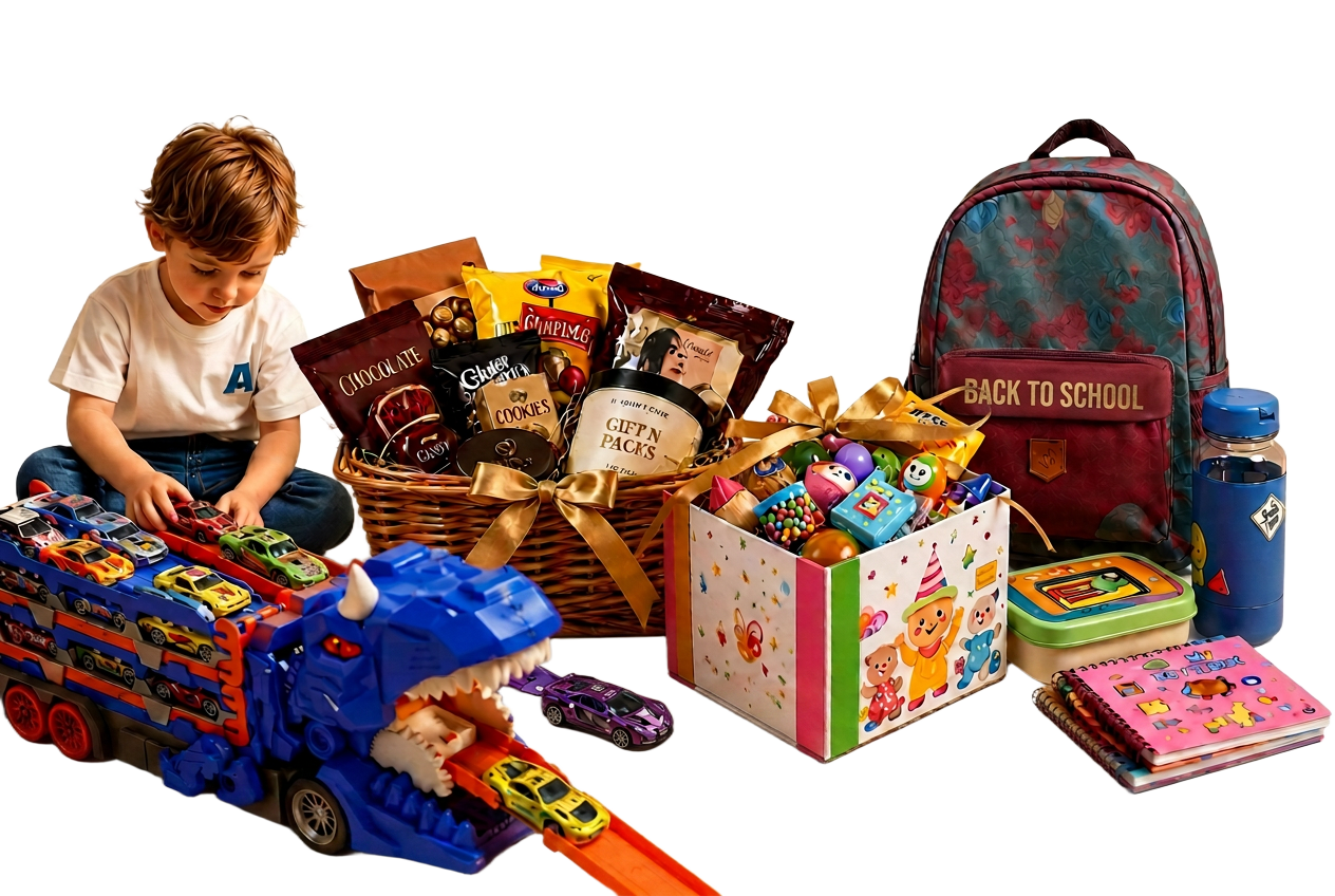 Curated kids' party pack, gift hamper, toys and back-to-school essentials